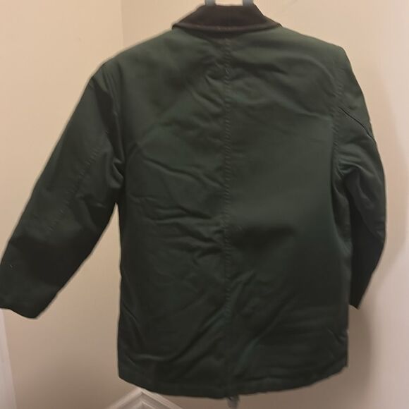 Lands' End Army Green Fisherman Core Chore/Barn Coat With Leather Collar - Picture 9 of 13